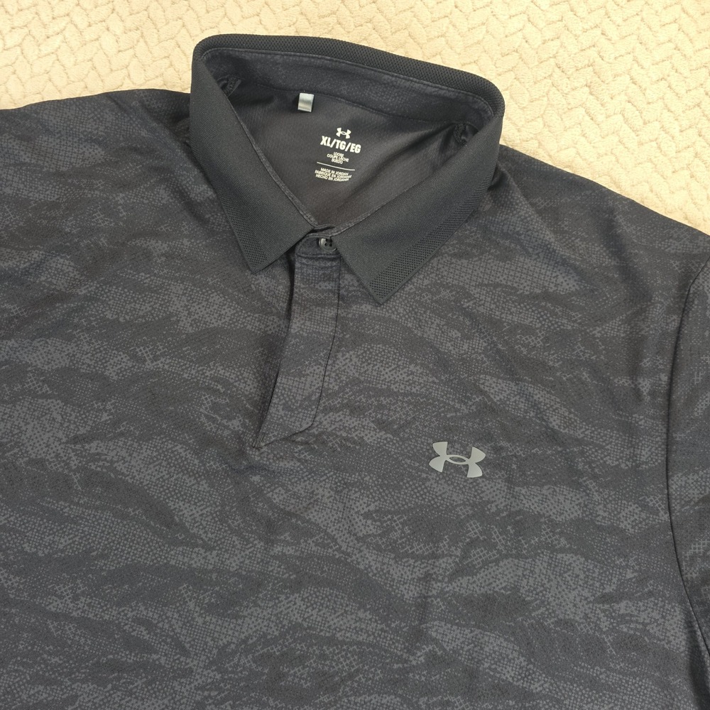Under Armour Mens XL Loose Fit Camo Polo Shirt Black Grey Iso Chill